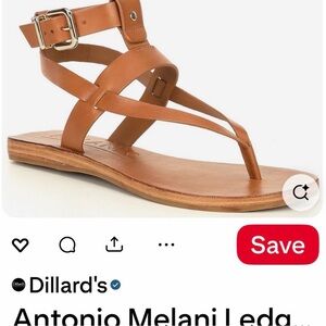 Antonio Melani Ledger tan leather Sandals T Strap Sz 8.5